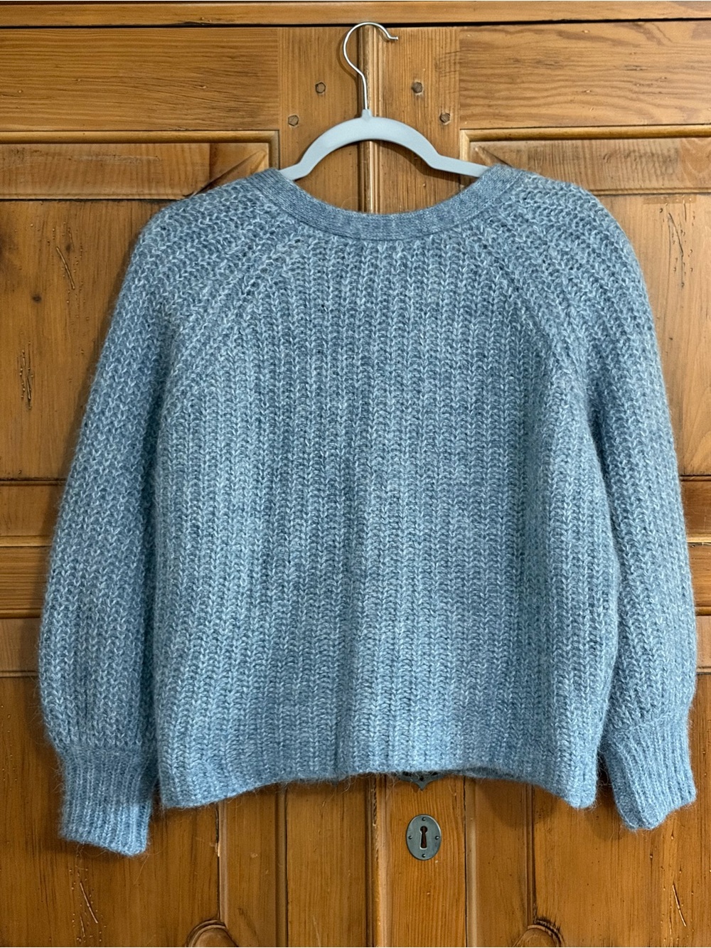 Sézane Chunky Heather Blue V-Neck Button Basile Cardigan Sweater - Picture 2 of 7